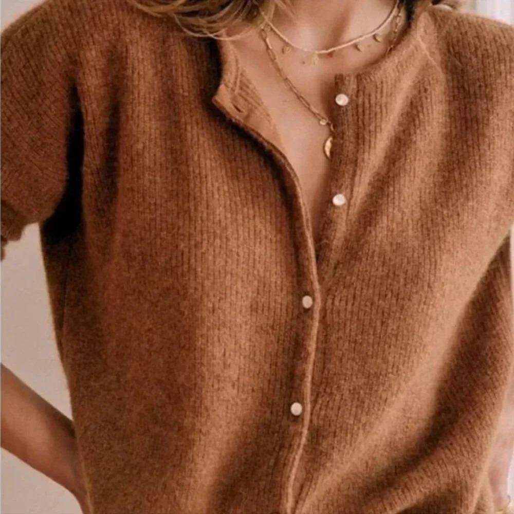 Sezane Gaspard Super Kid Mohair Baby Alpaca Cardigan Sweater Brown M Luxury - Picture 9 of 14